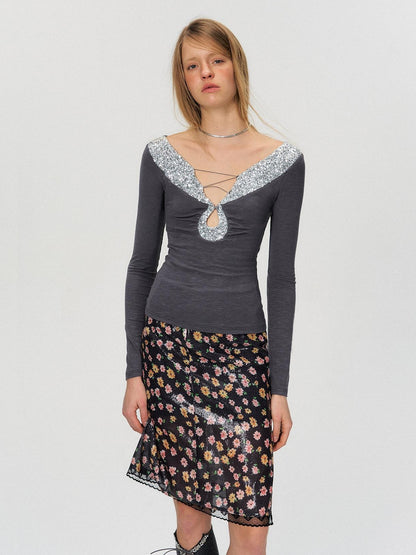 The NeverMore Antistatic Sequin Low Waist Bodycon Women Party Polyester Midi Skirts