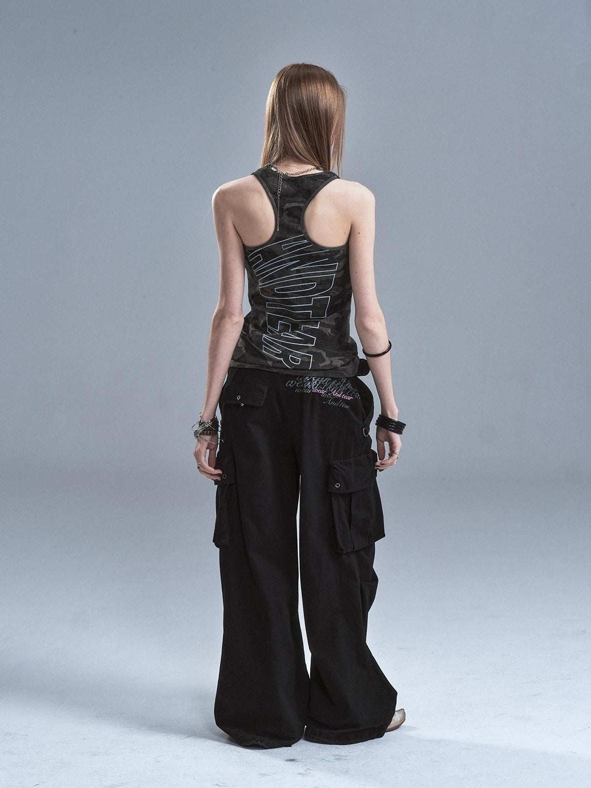 wear And tear Dark Camouflage Back Line Print Racerback Slim Women&