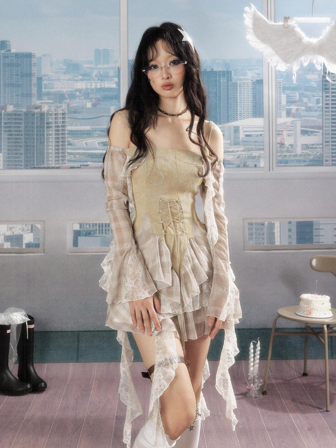 ALL iN plan Sexy Patchwork Cinched Waist Slim Fit Asymmetric Off White Slip Mini Dresses
