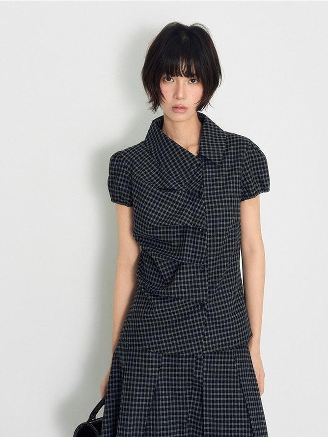 NAPSNAPS Plaid Ruffle Splice Vintage Women&