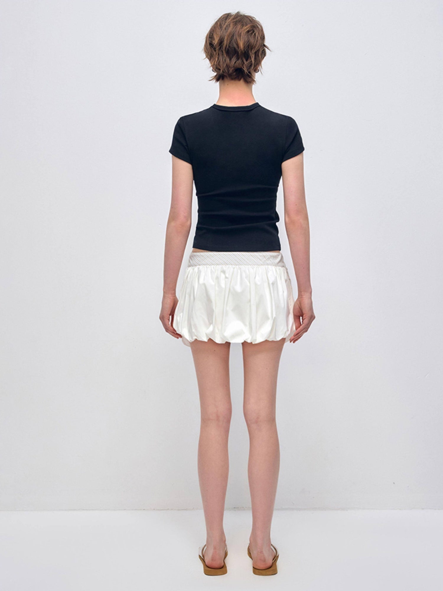 RUN TO THE FUTURE Original Minimal Cotton Lantern Low Waist Tie Pockets Women Short Trousers