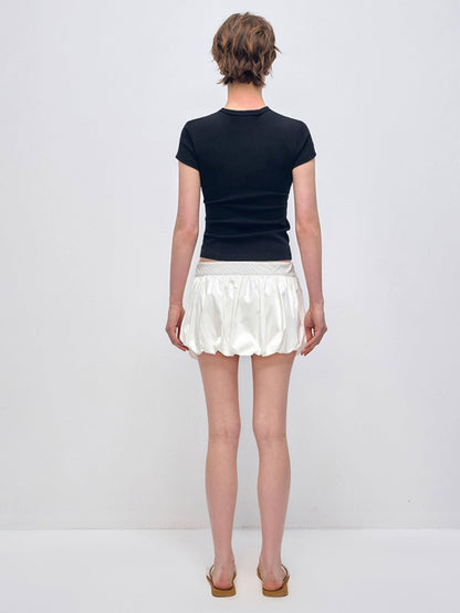 RUN TO THE FUTURE Original Minimal Cotton Lantern Low Waist Tie Pockets Women Short Trousers