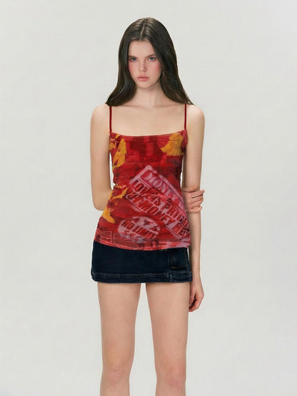 The NeverMore Tencel Blend Slim Fit Spaghetti Strap Letter Print Women Everyday Camisoles