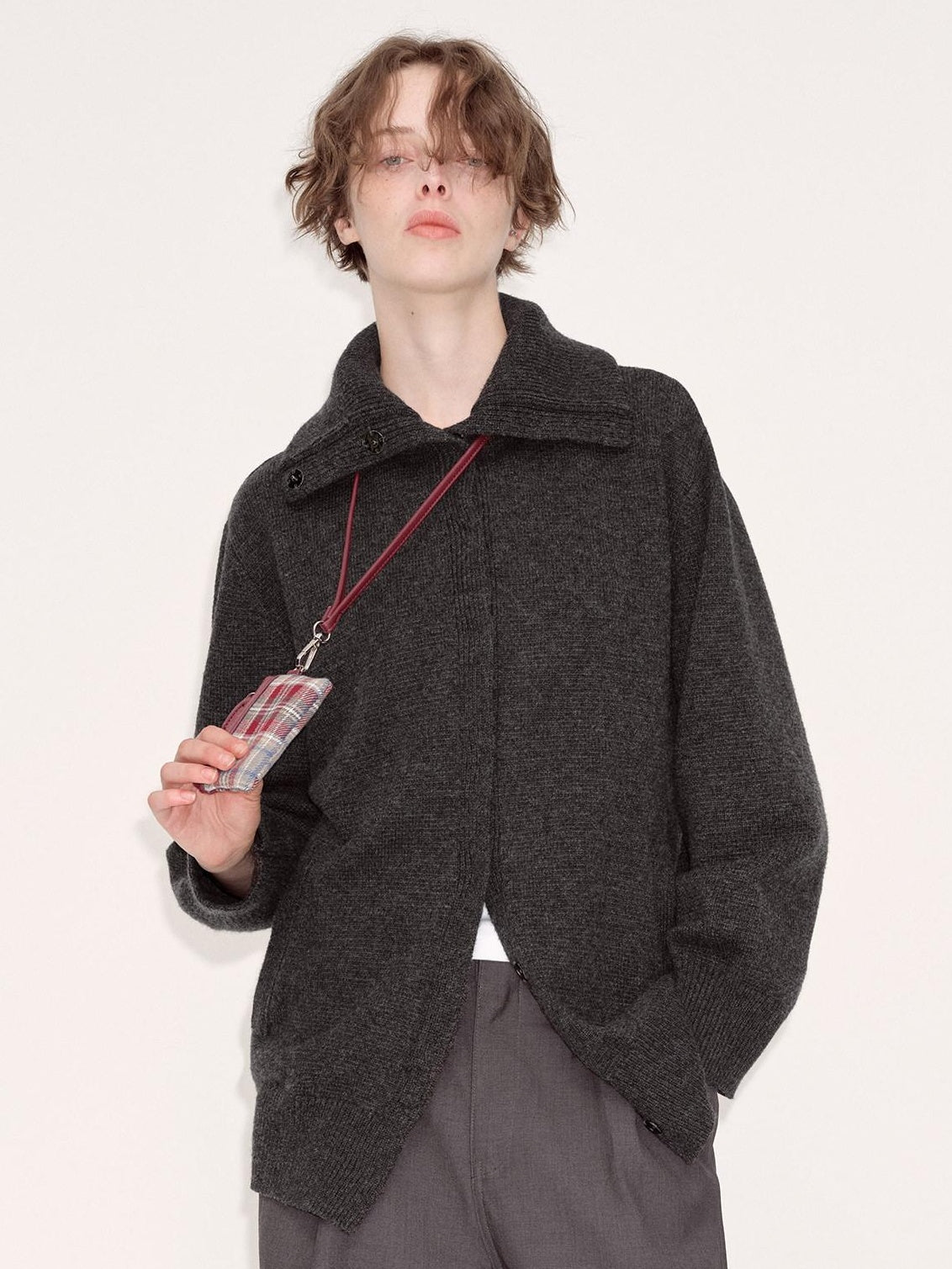 RUN TO THE FUTURE Cozy High Collar Loose Single Button Office Women Paris Grey Cardigan Overcoats