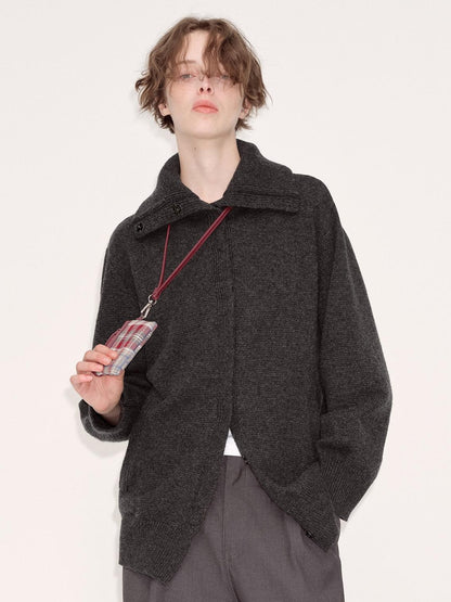 RUN TO THE FUTURE Cozy High Collar Loose Single Button Office Women Paris Grey Cardigan Overcoats