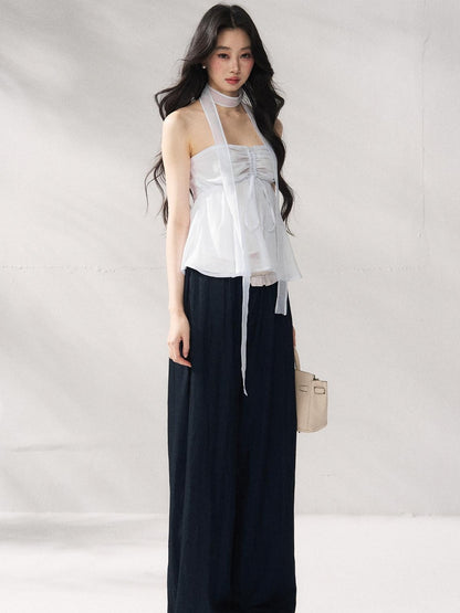 7Shiftin Tie Front Cropped Loose Fit Versatile Solid Color S M L Tube Tops