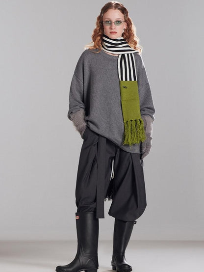RUN TO THE FUTURE Thermal Commuter Loose Unisex Wool Cashmere Crewneck Gray Sweaters
