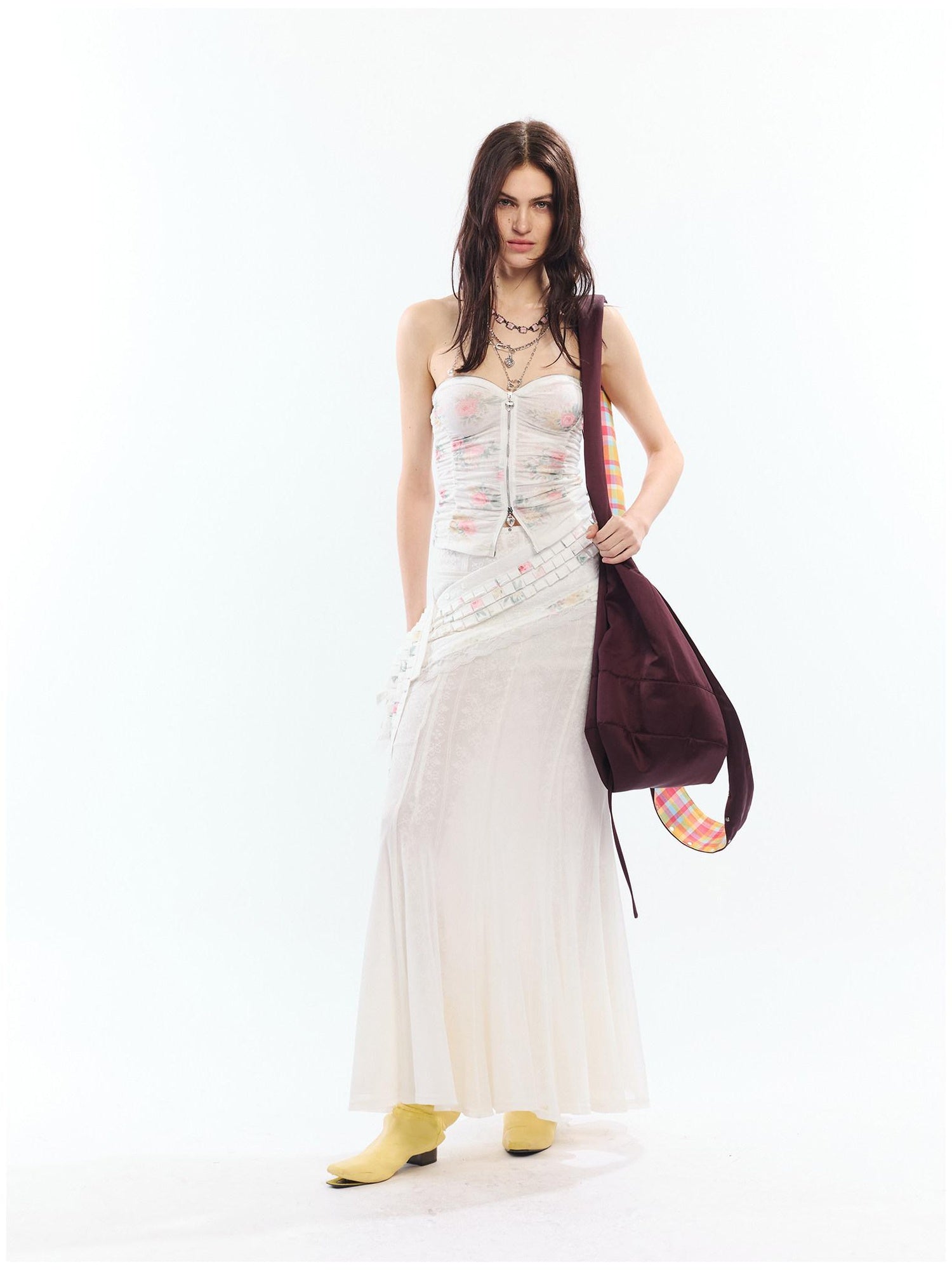 2th Desire High Waist Lyocell Cotton Patchwork Fishtail Tie Waist Women Maxi Skirts
