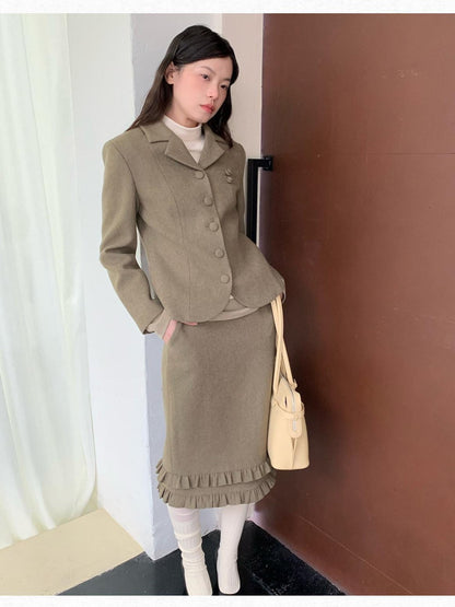 Dorydory Olive Green Ruffle Straight Mid Waist Women&