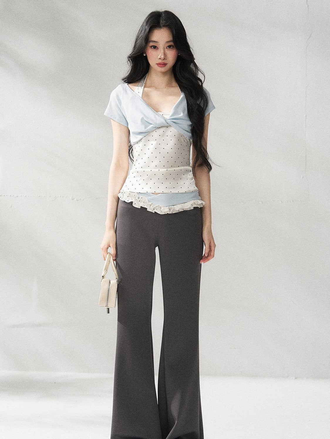 7Shiftin High Waist Minimal Commuter Micro Flare Women Office Dark Gray Flared Pants