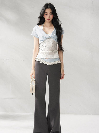 7Shiftin High Waist Minimal Commuter Micro Flare Women Office Dark Gray Flared Pants