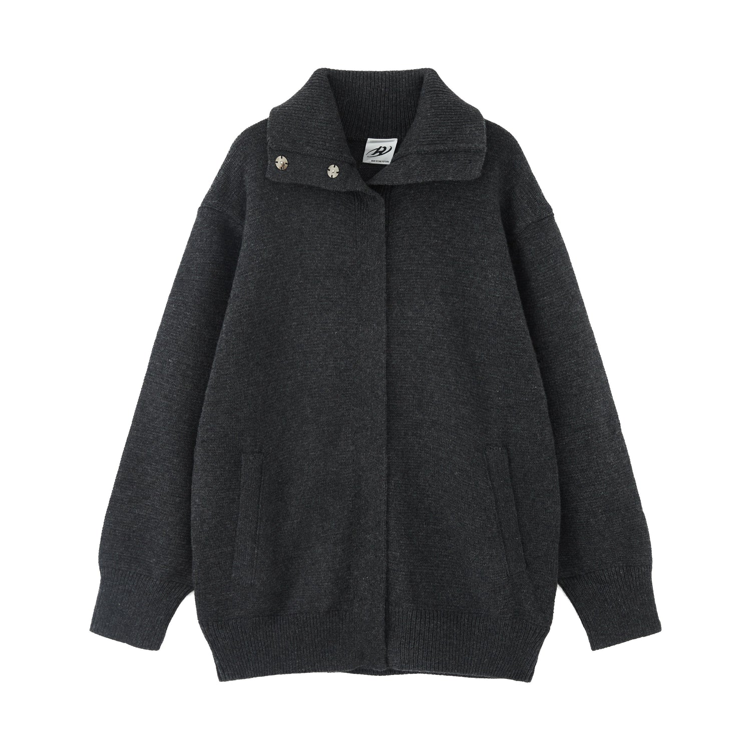 RUN TO THE FUTURE Cozy High Collar Loose Single Button Office Women Paris Grey Cardigan Overcoats