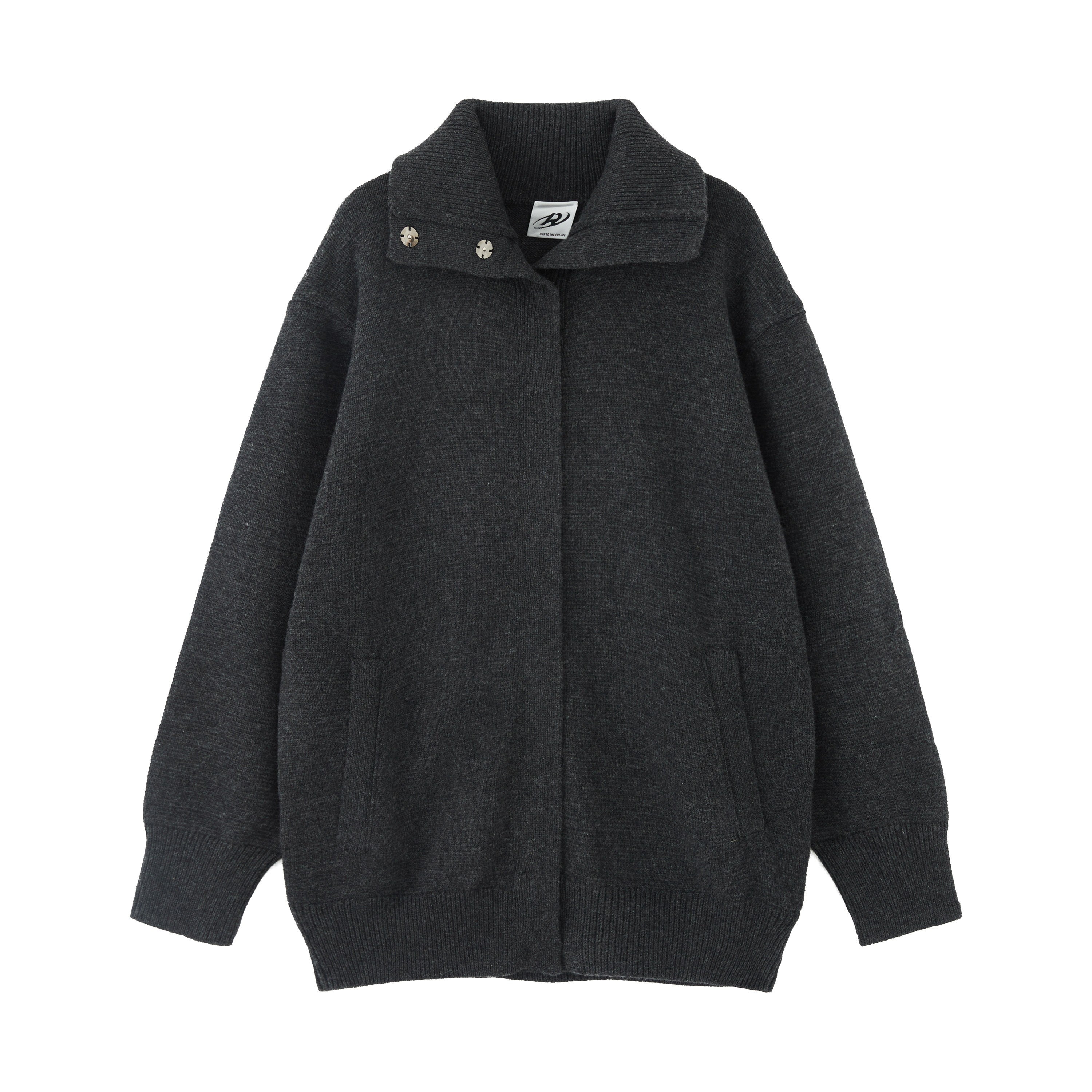 RUN TO THE FUTURE Cozy High Collar Loose Single Button Office Women Paris Grey Cardigan Overcoats