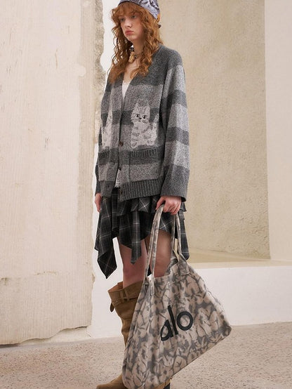 DIDDI MODA Symmetrical Cat Stripe Relaxed Oversized Women&