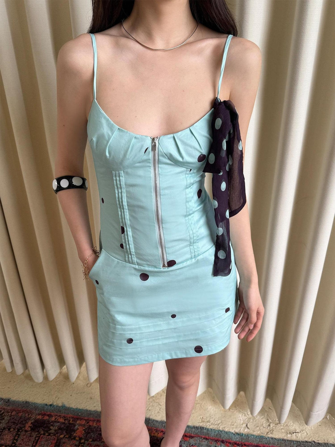 The NeverMore Colorblock Sleeveless Cinched Waist Slim A Line Cotton City Mini Dresses