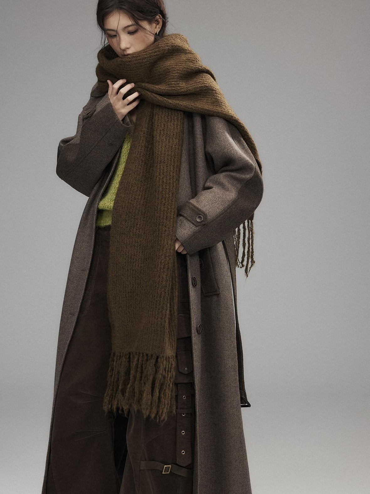 Low pixel Cozy Acrylic Blend Korean Fringe Women Brown Rectangular Decorative Scarves
