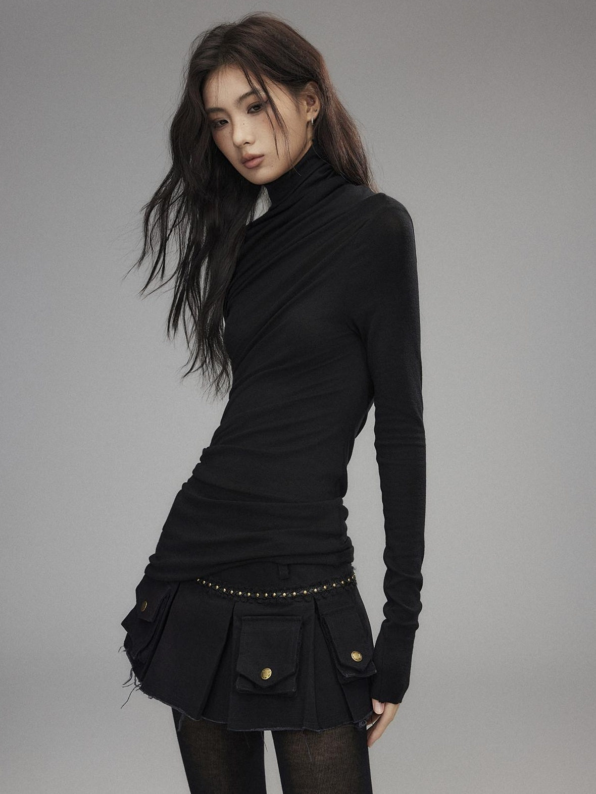 Low pixel 100% Cotton Low Waist Pleated A Line Sexy Women Daily Black Mini Skirts