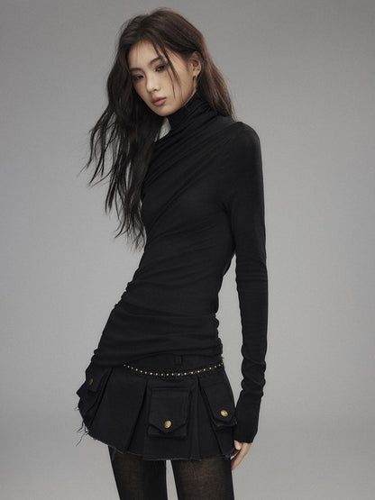 Low pixel 100% Cotton Low Waist Pleated A Line Sexy Women Daily Black Mini Skirts