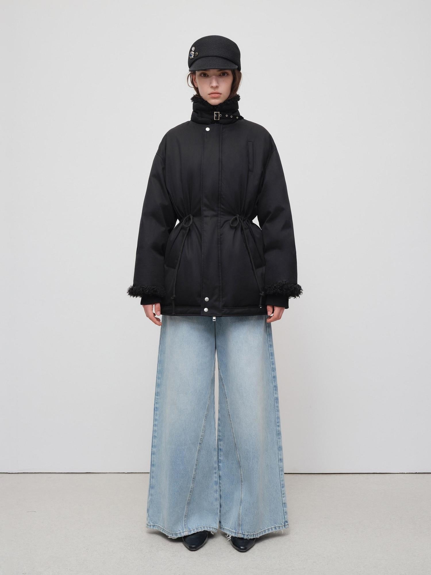 RUN TO THE FUTURE Classic Black Cotton Commuter Loose Fit Stand Collar Zipper Outerwear Parkas