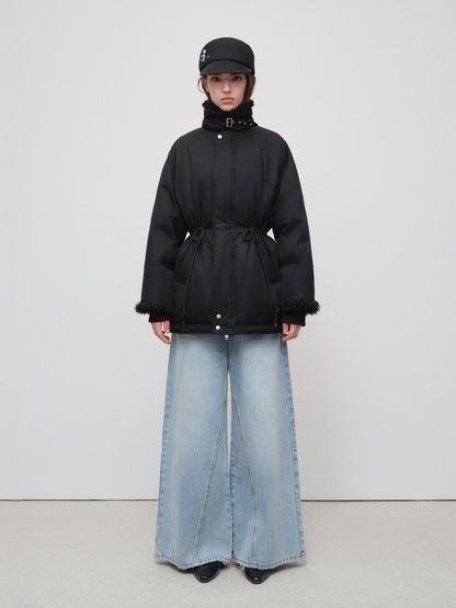 RUN TO THE FUTURE Classic Black Cotton Commuter Loose Fit Stand Collar Zipper Outerwear Parkas