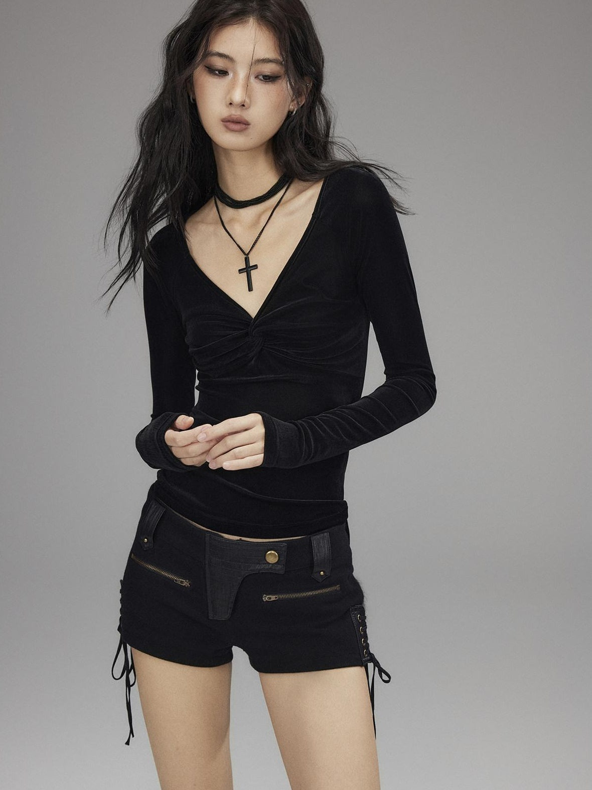 Low pixel Wool Blend Low Rise Straight Slim Sexy Zipper Casual Women Mini Shorts