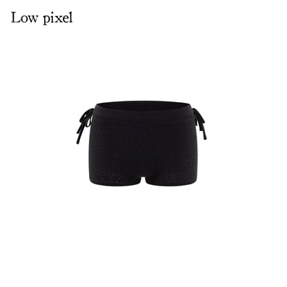 Low pixel Knitted Wool Blend Loose Street Style Women Two Piece Set Navy Mini Shorts