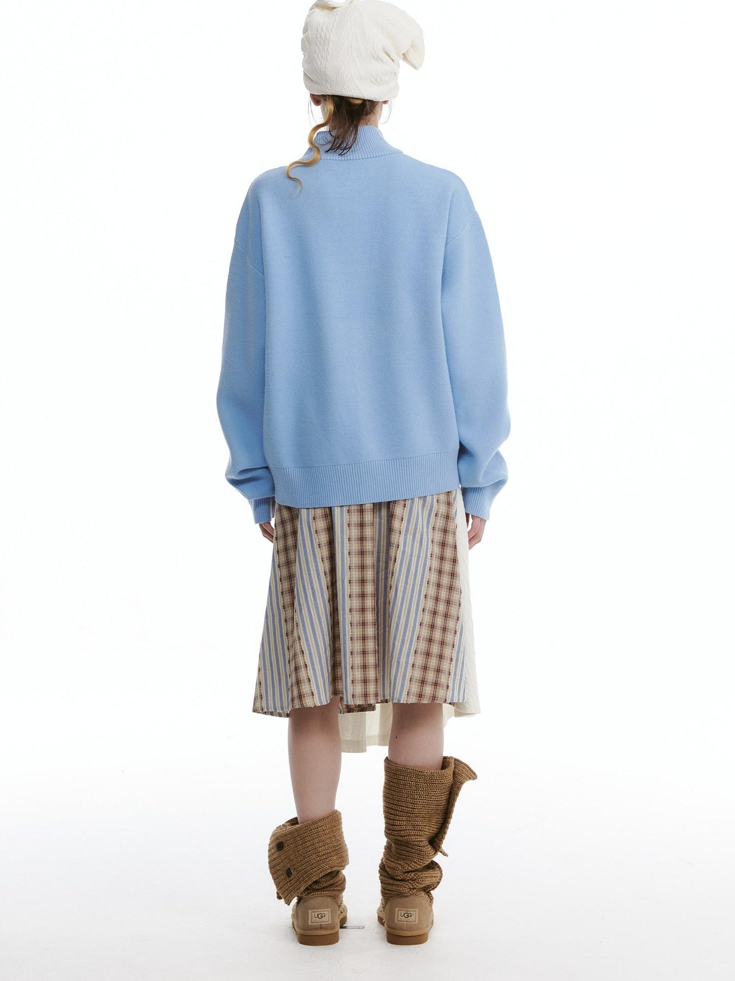 nit alcove Zipper Front Commuter Solid Knit Cardigan Relaxed Fit Unisex Blue White Sweaters
