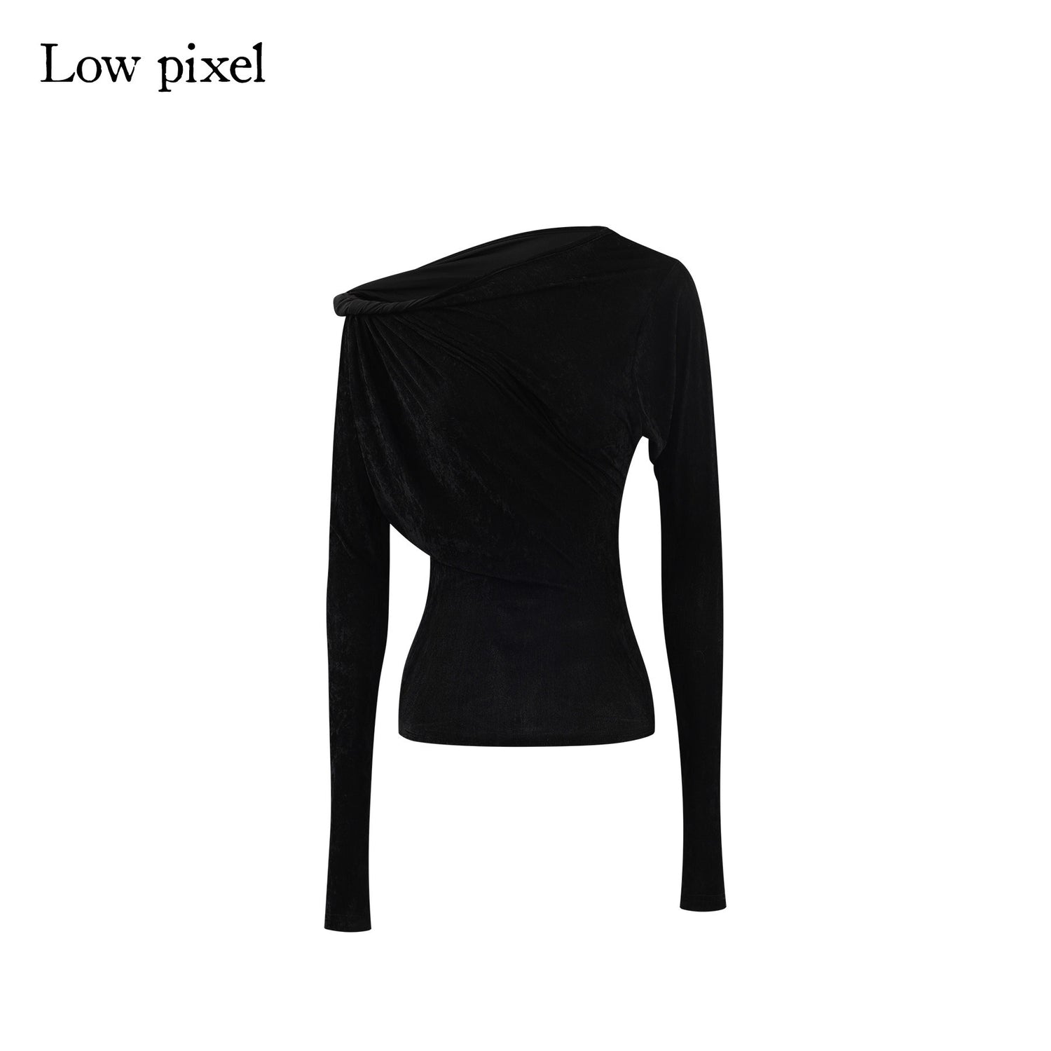 Low pixel Vintage Waist Long Sleeve Slant Neck Black Knit Women Off Shoulder Crop Tops