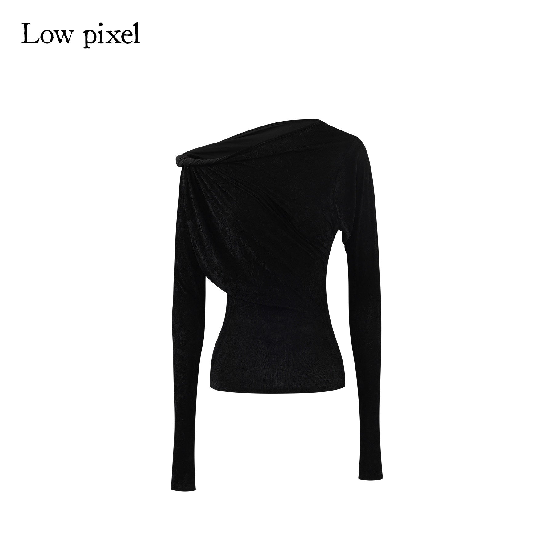 Low pixel Vintage Waist Long Sleeve Slant Neck Black Knit Women Off Shoulder Crop Tops