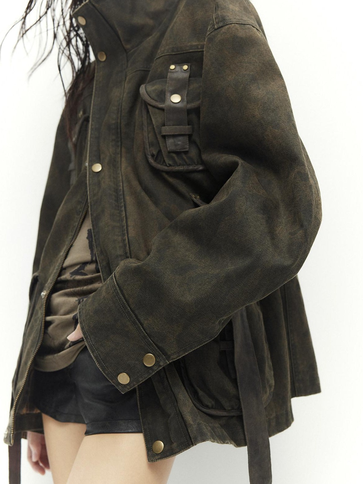 Low pixel Insulated Utility Slim Multi Pocket Stand Collar Women Cropped Jackets
