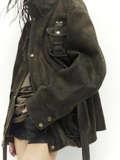 Low pixel Insulated Utility Slim Multi Pocket Stand Collar Women Cropped Jackets