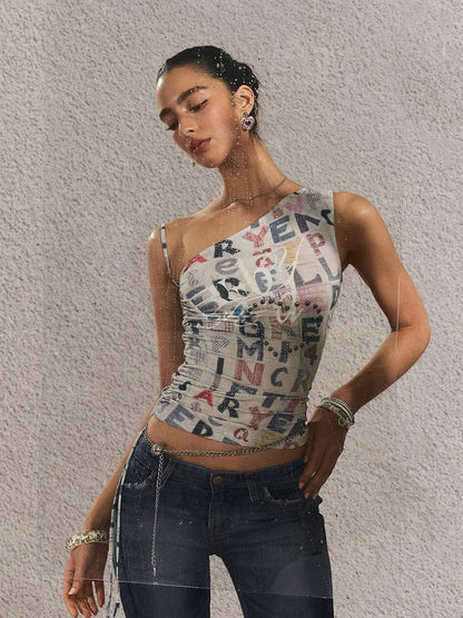 The NeverMore Original Backless Slim Fit Cropped Cotton Women Printed Letter Tank Tops