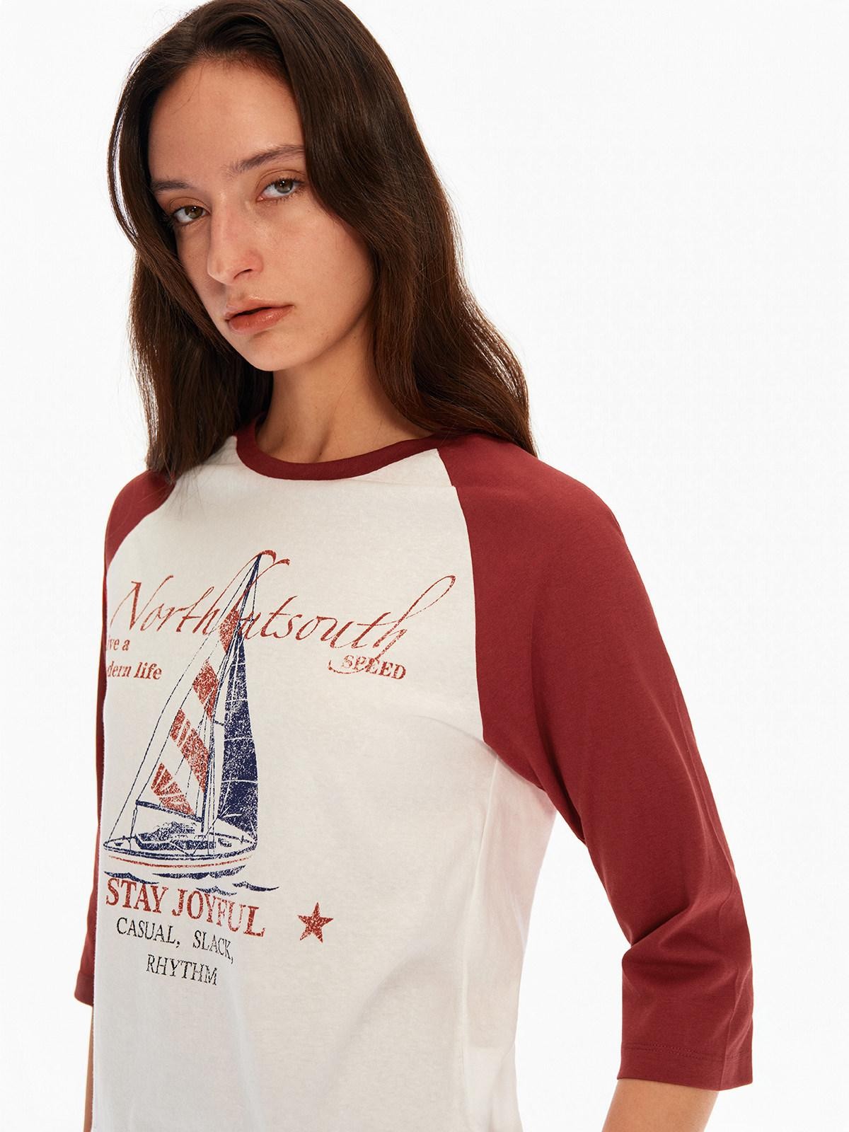 Northbutsouth Sail Distressed Print Logo Contrast Raglan Women&