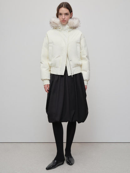 RUN TO THE FUTURE 90 Percent White Duck Down Short Straight Women Detachable Hood Fur Down Jackets
