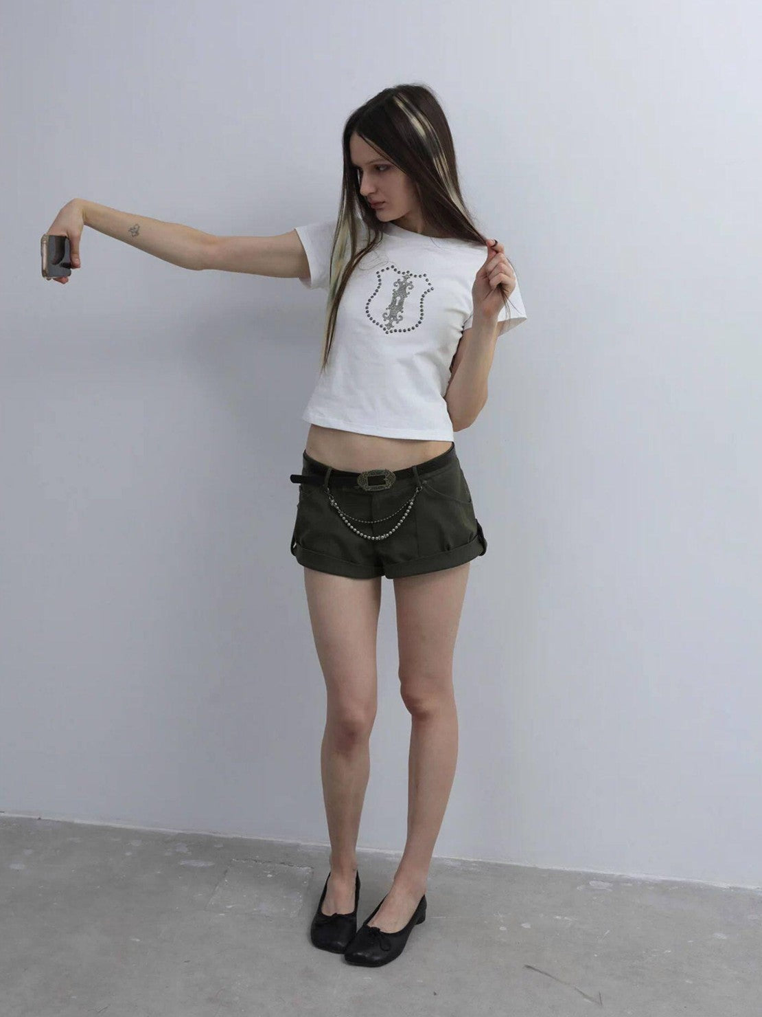 DoublePunch Cropped Hotfix Rhinestone Slim Fit Vintage Women&