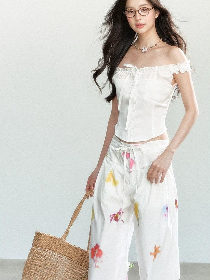 7Shiftin 100 Percent Cotton Drawstring Natural Waist Loose Fit Women Wide Leg Pants