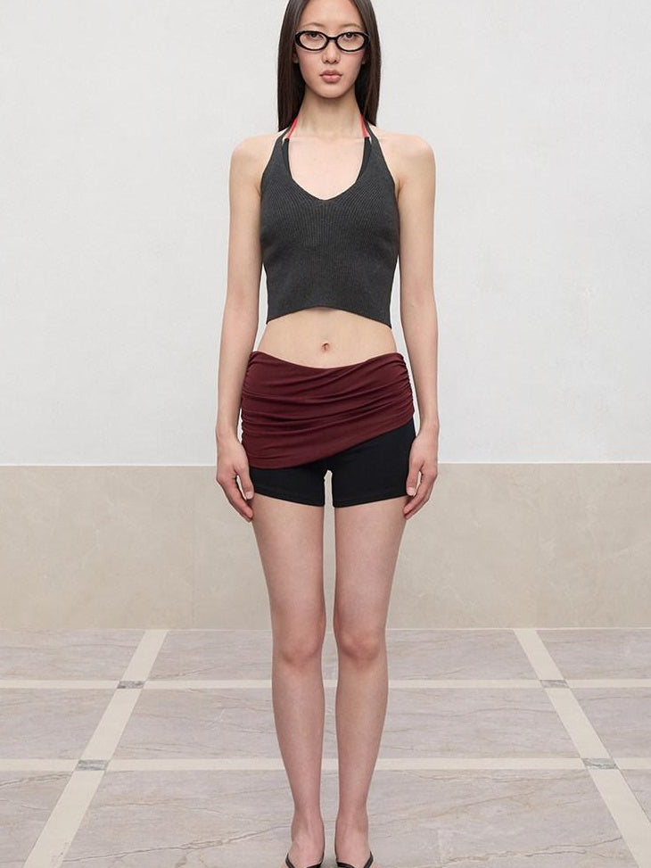 RUN TO THE FUTURE Original Design Viscose Blend Slim Fit Halter Cropped Women Solid Tank Tops