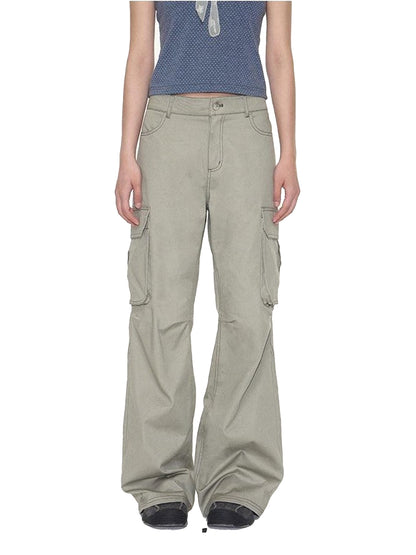 NAPSNAPS Khaki Vintage Cargo Embroidered Low Waist Women&