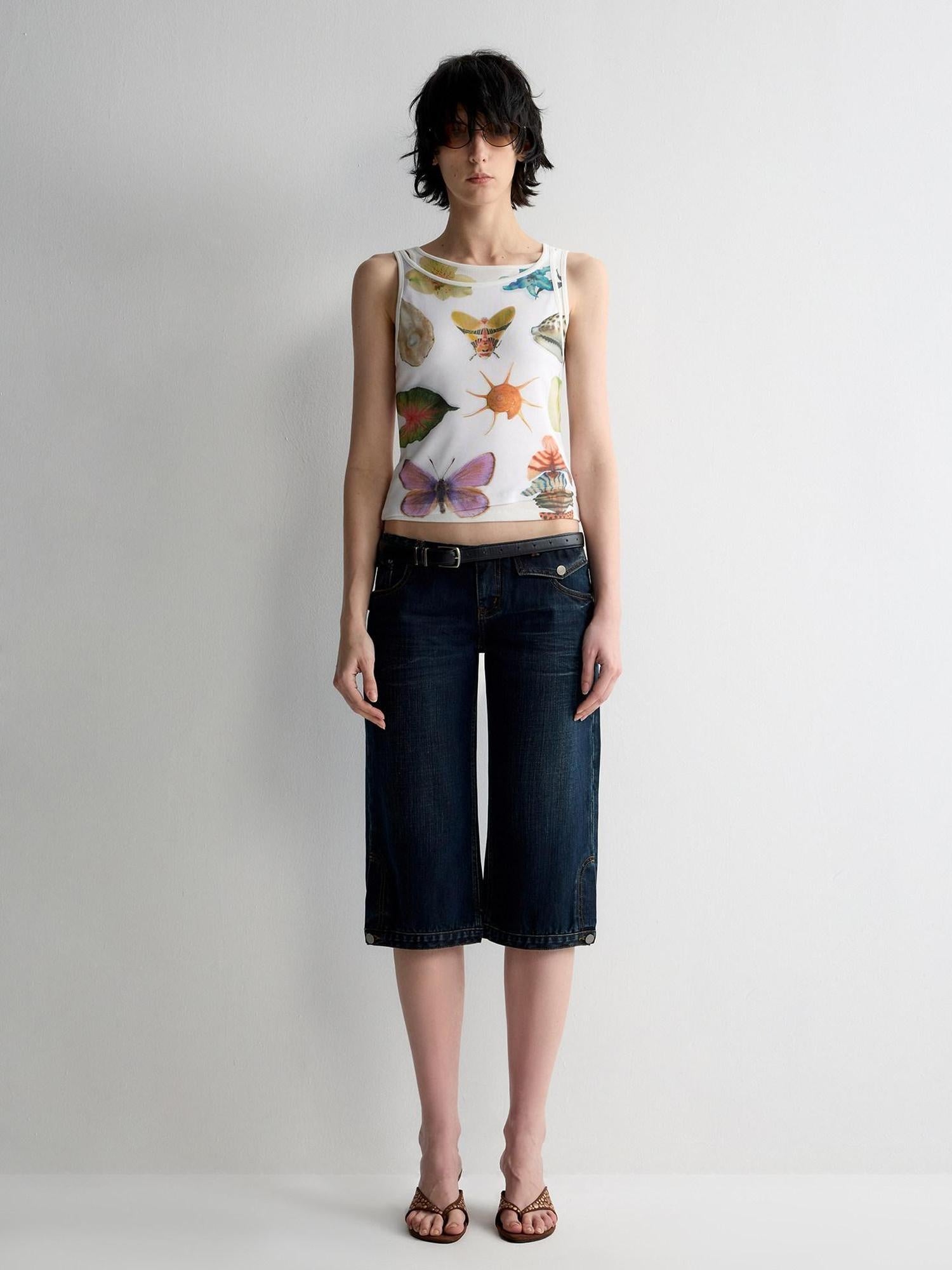 RUN TO THE FUTURE Original Print Asymmetrical Slim Fit Tencel Cropped Animal Women White Tank Tops