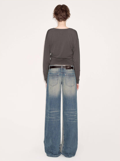 RUN TO THE FUTURE Durable Rigid Vintage Low Rise Women Zip Fly Classic Denim Blue Straight Jeans