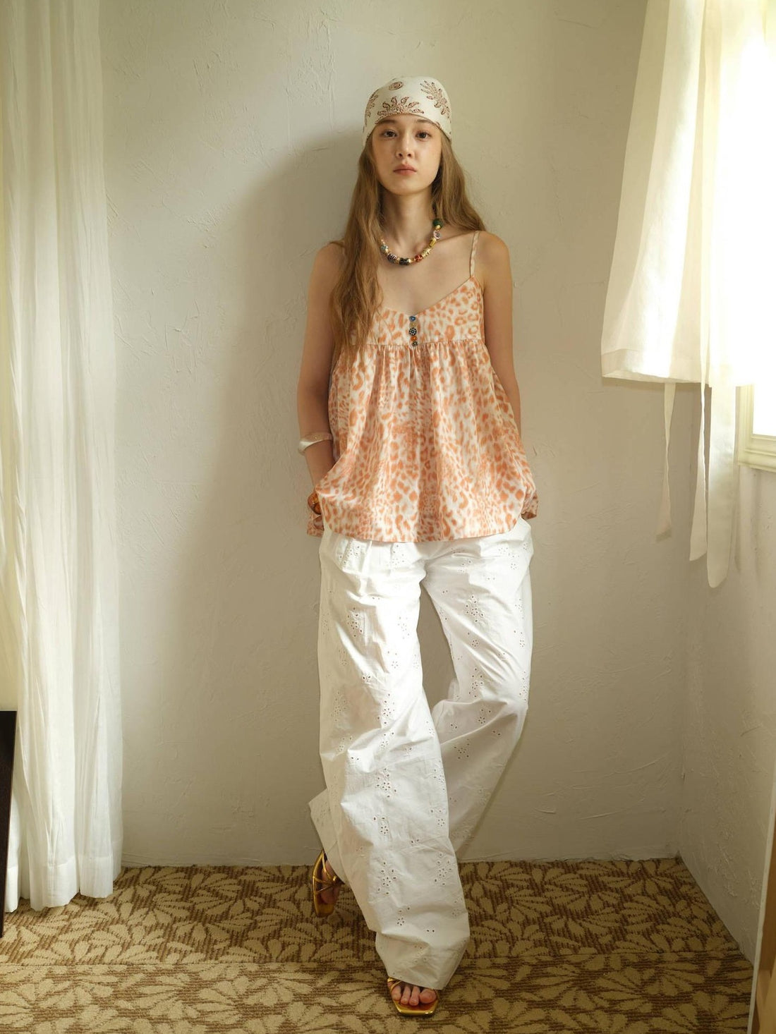 9rotic 100% Cotton Original Wide Leg Natural Waist White Casual Midi Skirt