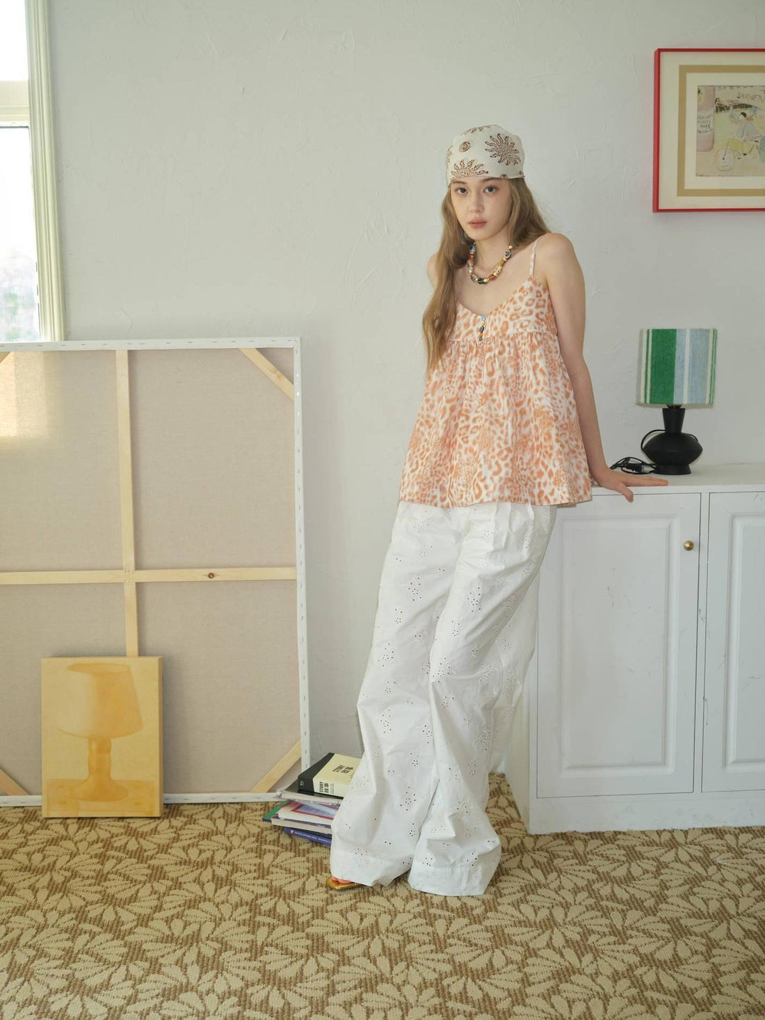 9rotic 100% Cotton Original Wide Leg Natural Waist White Casual Midi Skirt