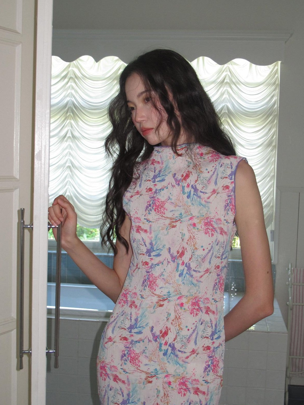 9rotic Artistic Ink Print Pleated Women&