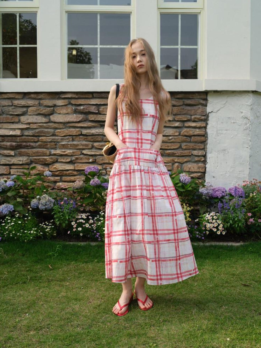 9rotic Breathable Cotton Blend Cute Girlish Floral Print Red High Waist Pants