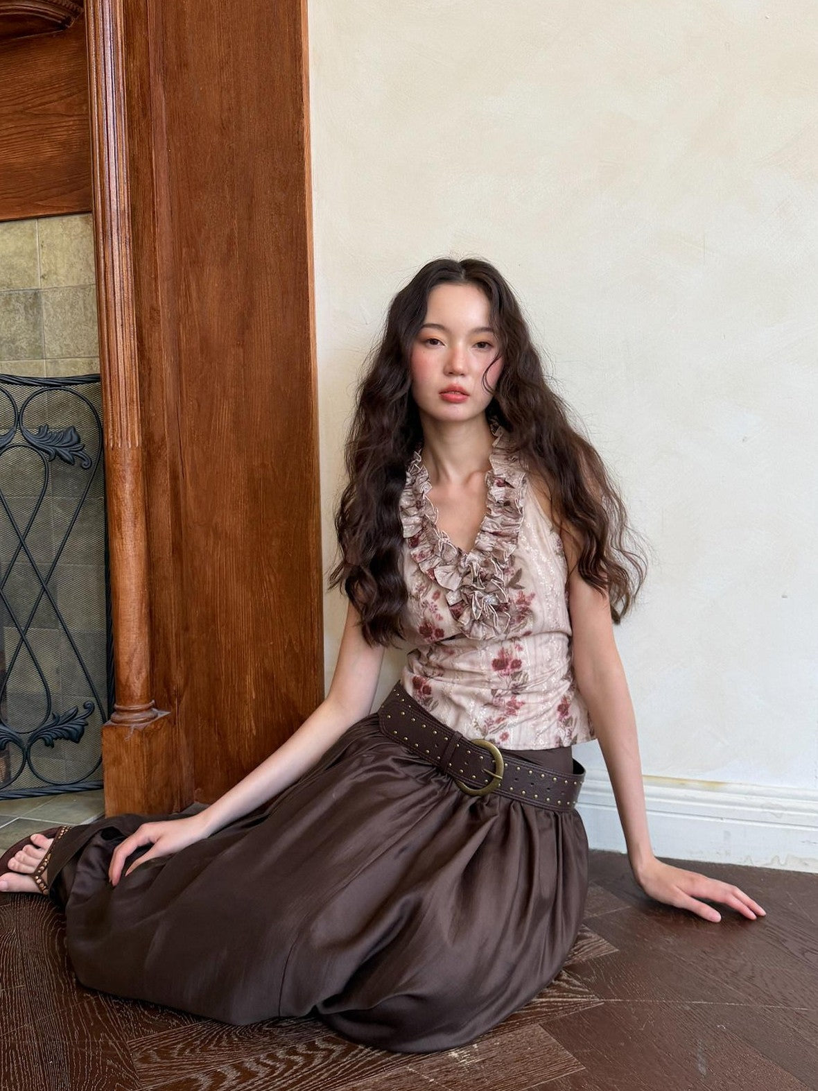 9rotic Coffee Brown Pleated Ruched Bubble Hem Women&