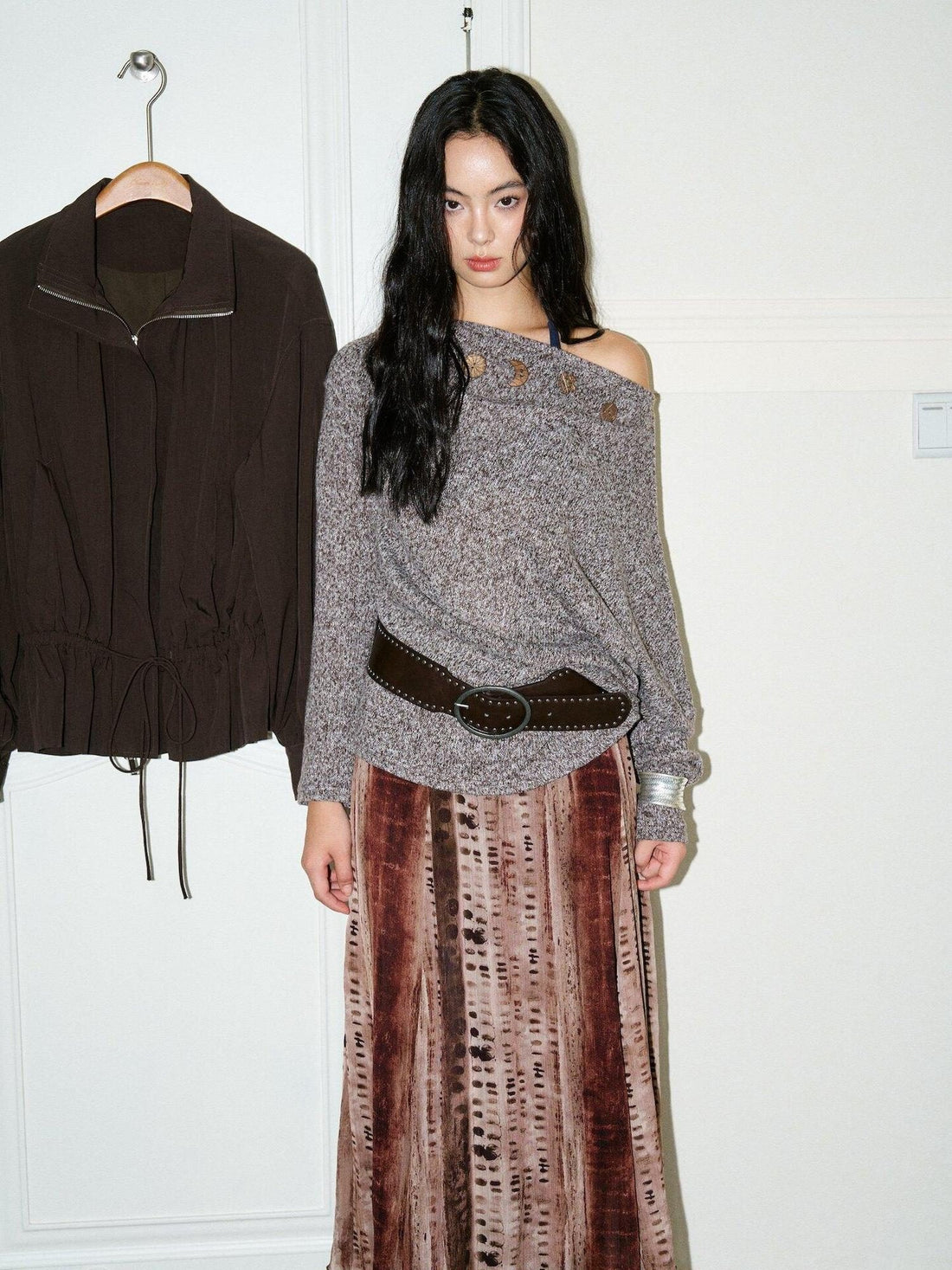 9rotic Dark Purple Vintage Asymmetrical Shoulder Loose Long Sleeve Women Maxi Dresses