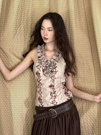 9rotic_Floral_Embroidered_V-neck_Ruffle_Cinched_Waist_Tie_Women&