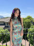 9rotic Mint Green Sleeveless Pleated Iris Print Women&