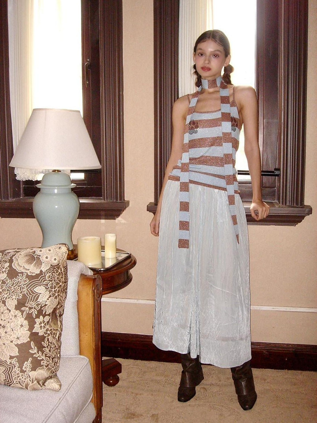 9rotic Original Design Light Blue Striped Spaghetti Strap Casual Everyday Mini Dresses