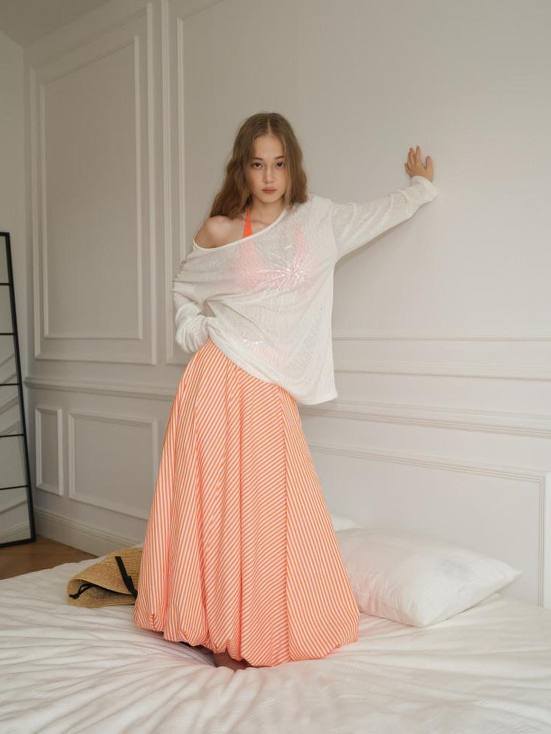 9rotic Pure Cotton Lined Patchwork A Line Relaxed Fit Womens Casual Midi Skirt